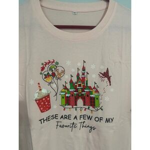 VILOVE Women Merry Christmas T Shirt Magical Kingdom Castle Holiday XL Pink